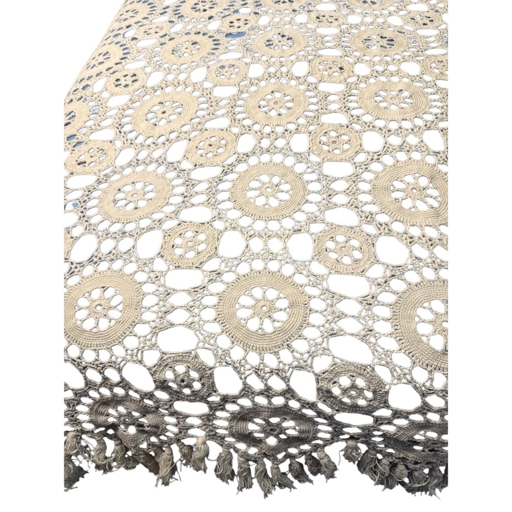 Handmade Vintage Crochet Lace Tablecloth,‎ Ivory/Off White,Boho  68x98 Prairie